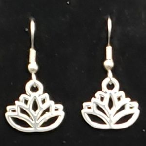 Lotus Flower Silver Tone Earrings